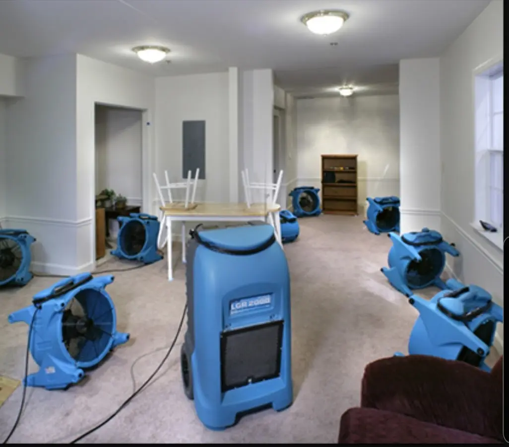 Air movers and dehumidifier setup for Water Damage Restoration in Mount Clemens